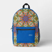 Sac À Dos Imprimé Cool Blue Mandala Motif Monogrammes Initiales (Recto)