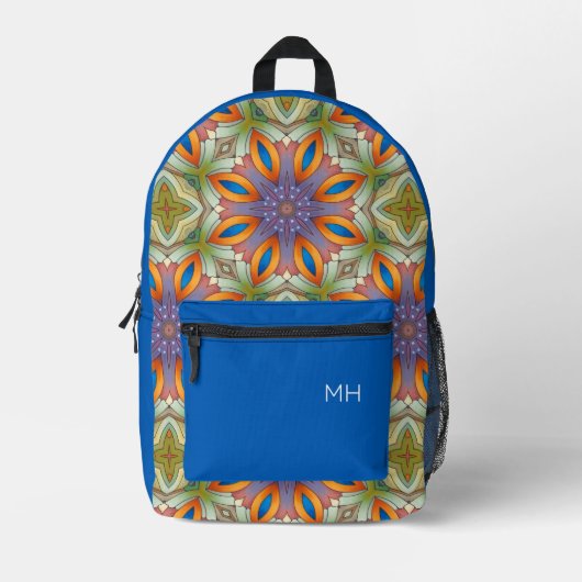Sac À Dos Imprimé Cool Blue Mandala Motif Monogrammes Initiales (Recto)