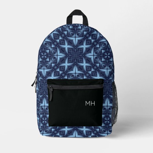 Sac À Dos Imprimé Cool Blue Mandala Motif Monogrammes Initiales (Recto)