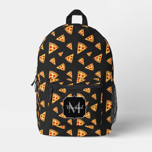 Sac À Dos Imprimé Cool fun pizza tranches motif gris foncé Monogramm (Recto)