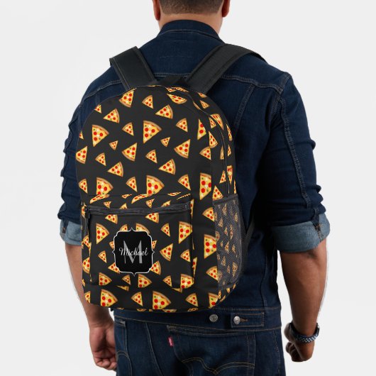 Sac À Dos Imprimé Cool fun pizza tranches motif gris foncé Monogramm (Insitu (Modèle))