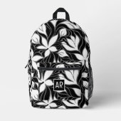 Sac À Dos Imprimé Cool noir blanc moderne motif floral Monogramme (Recto)