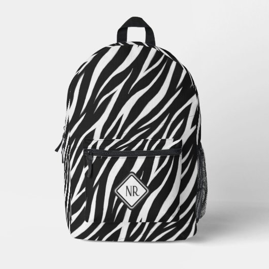 Sac À Dos Imprimé Cool noir et blanc Motif Zebra Imprimer Monogramme (Recto)