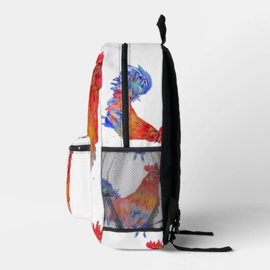 Sac À Dos Imprimé Coq Aquarelle Rouge Jaune Bleu Poulet (Droite)