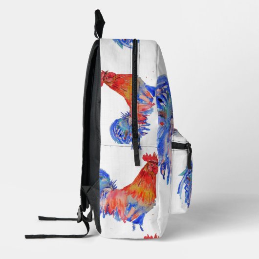 Sac À Dos Imprimé Coq Aquarelle Rouge Jaune Bleu Poulet (Gauche)