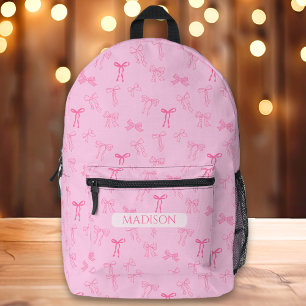 Sac À Dos Imprimé Coquette rose Bow Nom personnalisé