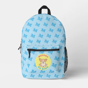 Sac À Dos Imprimé Corgi Monogramme Motif Bleu Cute Moderne