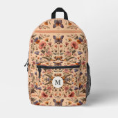 Sac À Dos Imprimé Cottagecore Fleur sauvage Vintage Peach Monogramme (Recto)