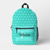 Sac À Dos Imprimé Couleur cool Turquoise - Mignonne Nom initial Mono (Recto)