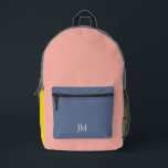 Sac À Dos Imprimé Couleur rose bleu jaune Bloc Monogramme Initiales<br><div class="desc">Un bloc de couleur avec des initiales rose,  bleu,  fusain,  jaune et monogrammée.</div>