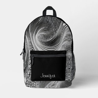 Sac À Dos Imprimé Courbes Abstraites de Motif noir blanc personnalis