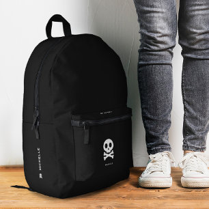 Sac À Dos Imprimé Crâne et os croisés minimalistes élégants noir et