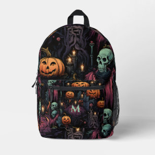 Sac À Dos Imprimé Crânes Citrouille noir gothique