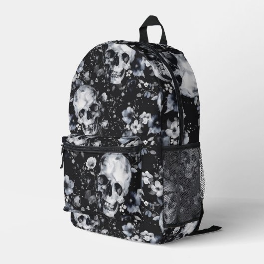 Sac À Dos Imprimé Crânes de jardin gothique et goth floral été (Coin arrière droit)