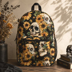 Sac À Dos Imprimé Crânes gothiques et tournesols Floral foncé