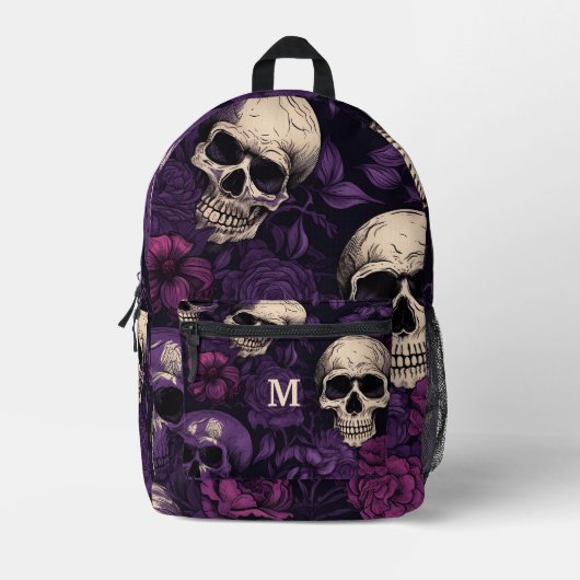 Sac À Dos Imprimé Crânes violet noir floral (Recto)