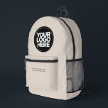 Sac À Dos Imprimé Crème | Logo et texte personnalisés<br><div class="desc">Couleur crème classique | Logo d'entreprise personnalisé et texte moderne Professionnel imprimé sac à dos</div>