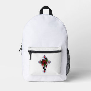 Sac À Dos Imprimé Croix d'argent avec une rose rouge