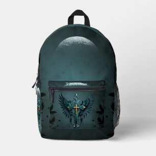 Sac À Dos Imprimé Croix gothique avec éléments décoratifs et oiseaux