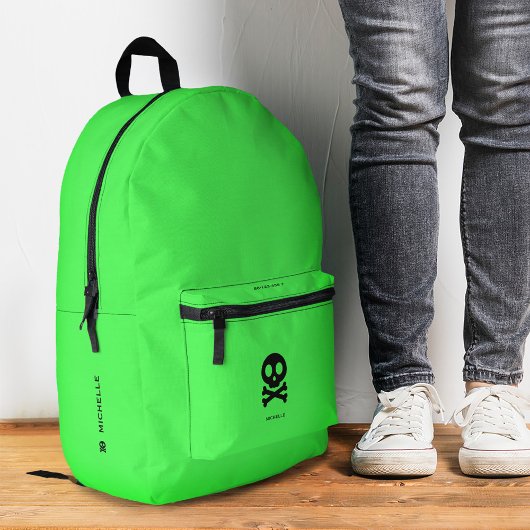 Sac À Dos Imprimé Crossbones de crâne Bright Neon Vert élégant