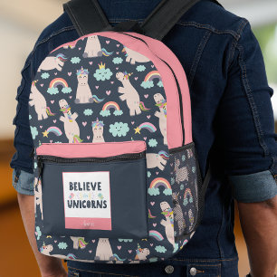 Sac À Dos Imprimé Croyez en Unicorns Bleu et Rose fille Motif enfant