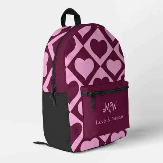 Sac À Dos Imprimé Custom Heart Checkerboard Pattern Bordeaux Pink -  (Coin arrière gauche)