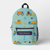 Sac À Dos Imprimé Custom Name Construction Vehicles (Recto)