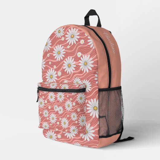 Sac À Dos Imprimé Custom Wavy Pink Daisies (Coin arrière droit)
