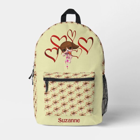 Sac À Dos Imprimé Cute Beagle Chiot Coeurs rouges Personnalisé (Recto)
