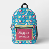 Sac À Dos Imprimé Cute Blue Retro Coeurs Oiseaux Mugs (Recto)