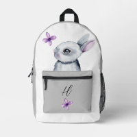 CUTE BUNNY VIOLET FLEURS GRAY BLANC NOM PERSONNALI