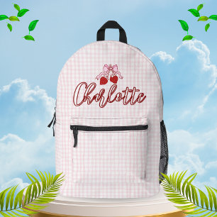 Sac À Dos Imprimé Cute Coquette Pink Bow Plaid Personnalisé