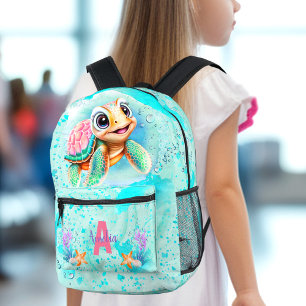Sac À Dos Imprimé Cute Happy Turtle Girl Ocean Turquoise Nom
