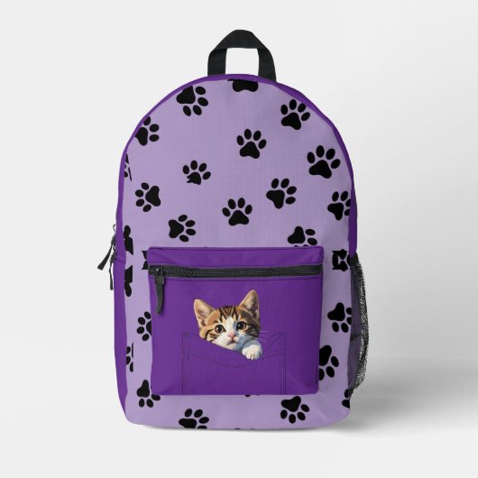 Sac À Dos Imprimé Cute Kitten Peeking Purple Paw Print Backpack (Recto)