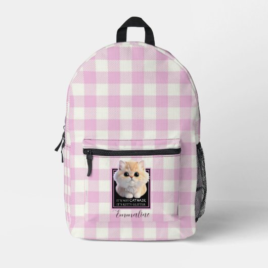 Sac À Dos Imprimé Cute kitty rose blanc plaid personnalisation (Recto)