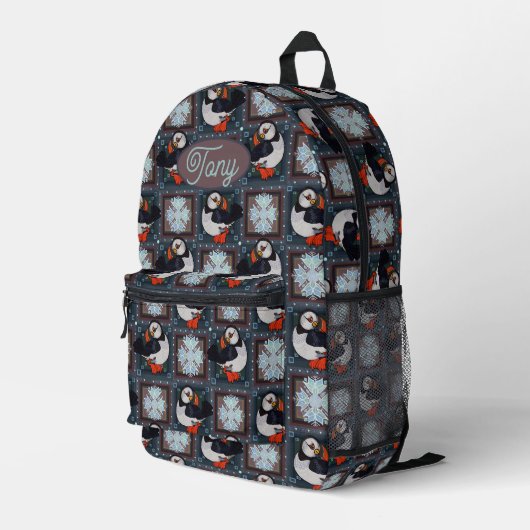Sac À Dos Imprimé Cute Puffin Birds Motif d'hiver (Coin arrière droit)