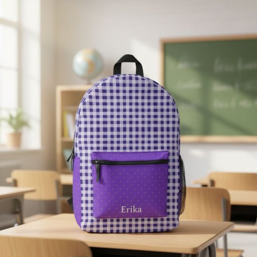 Sac À Dos Imprimé Cute Purple Gingham Personalized Backpack