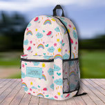 Sac À Dos Imprimé Cute Rainbow Unicorn Stars, Nom Personnalisé Enfan<br><div class="desc">Super fun, mignon sac à dos avec un arc-en-ciel, licorne, star motif et le nom de votre enfant. Ajoutez une ligne supplémentaire de texte - numéro de téléphone, nom de l'équipe, dire, etc. - ou supprimez. Assez spacieux pour les livres, l'ordinateur, l'équipement sportif et plus - ou comme un sac...</div>