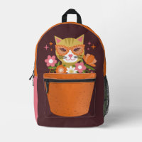 Cute Retro Chat et Fleurs Planter en terre cuite