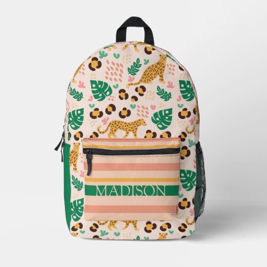 Sac À Dos Imprimé Cute Tropical Leopards Nom personnalisé (Recto)
