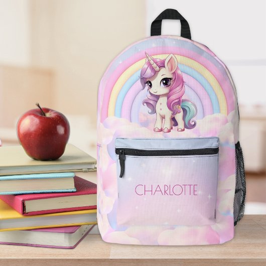 Sac À Dos Imprimé Cute Unicorn Rainbow Personnalisé Nom des enfants