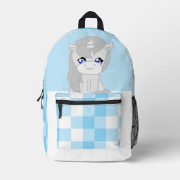 Sac À Dos Imprimé Cute White & Blue Unicorn Themed Backpack