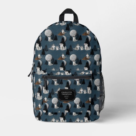 Sac À Dos Imprimé Cute Wolf Pack Woodland Night Sky (Recto)
