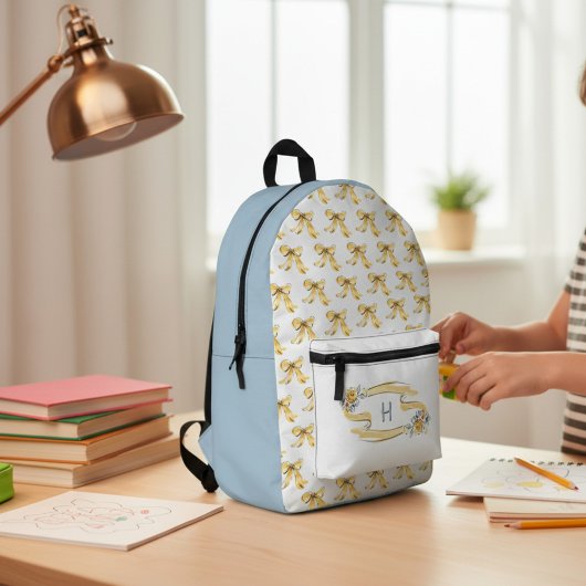 Sac À Dos Imprimé Cute yellow Bows Floral Initial Backpack