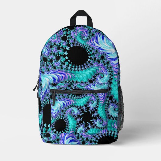 Sac À Dos Imprimé Cyan Tentacle psychédélique Abstrait art fractal (Recto)