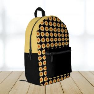 Sac À Dos Imprimé Dahlia jaune motif floral sur noir