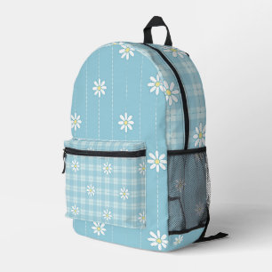SAC À DOS IMPRIMÉ DAISIES BLANCHES AVEC MOTIFS PASTEL BLEU PLAID