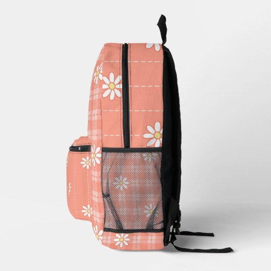 SAC À DOS IMPRIMÉ DAISIES BLANCHES AVEC MOTIFS PASTEL ORANGE PLAID (Droite)