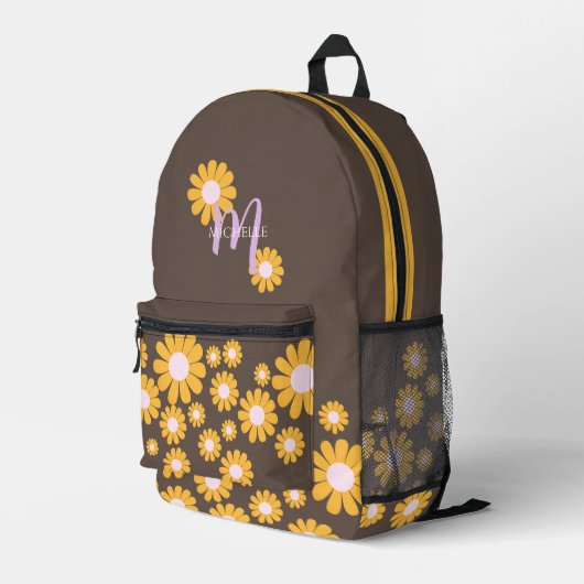 Sac À Dos Imprimé Daisy Brown Orange Boho (Coin arrière droit)