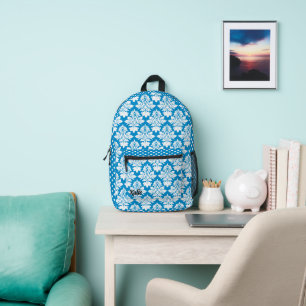 Sac À Dos Imprimé Damassé bleu ciel et pois personnalisé